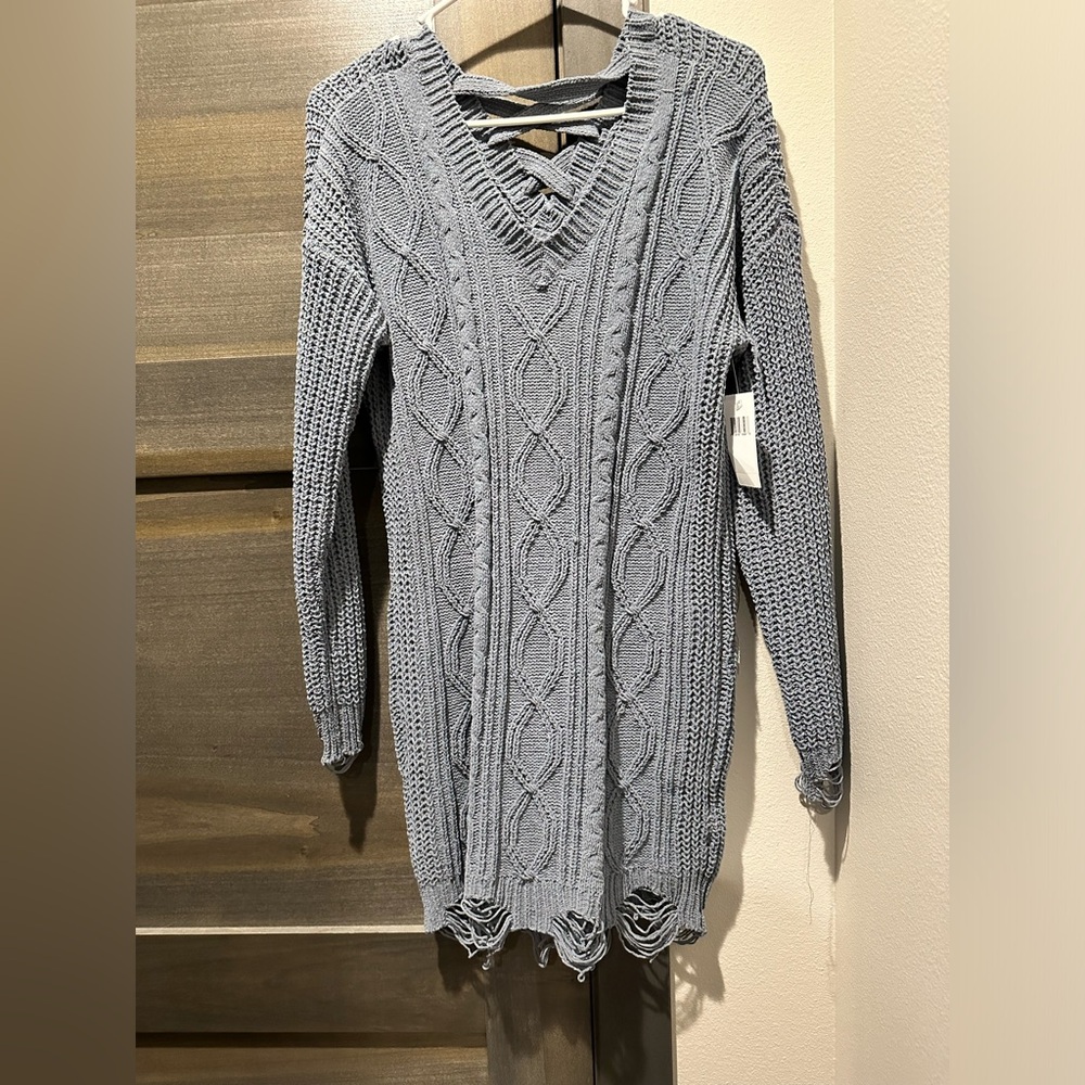 Grey distressed sweater dress
